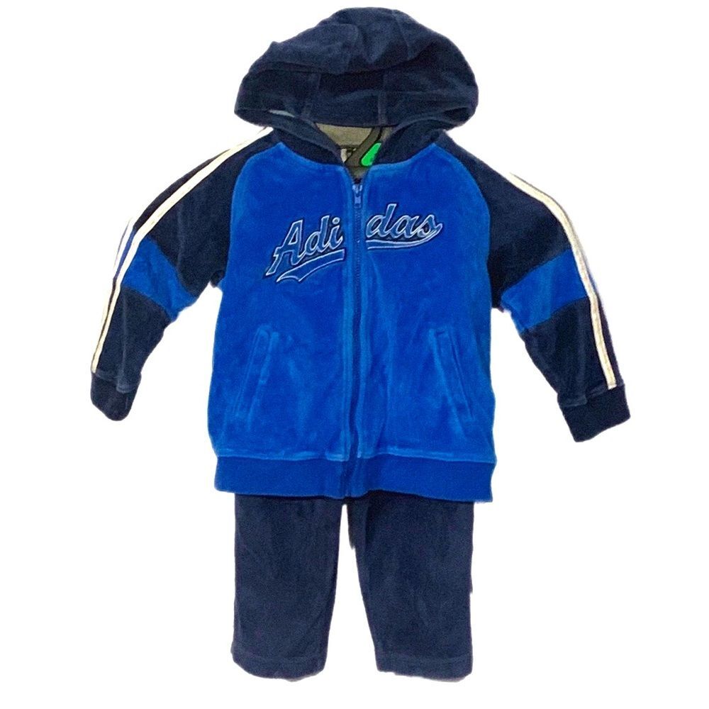 Vintage ADIDAS Infant Baby Boys Velour Hoodie Sweatshirt & Sweatpants Set 24M